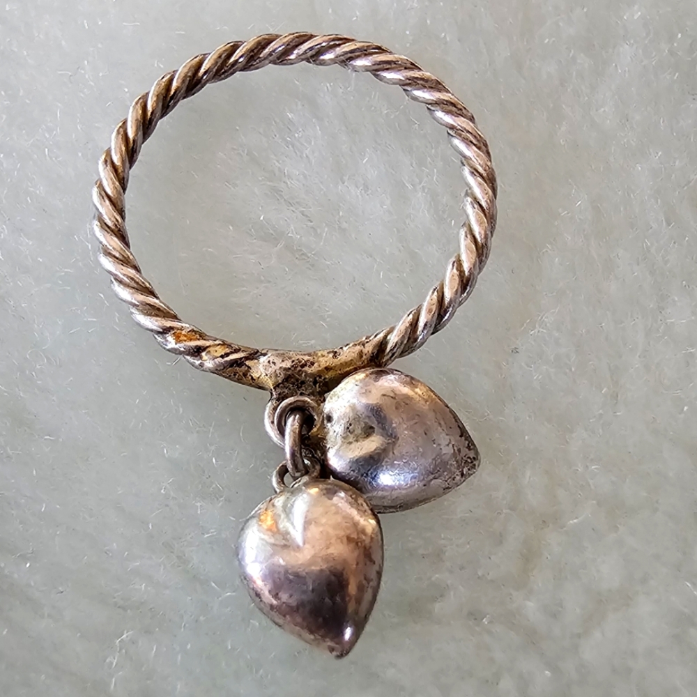 Ring Dangling Hearts Silver Ring Tiny Size 4 Lot … - image 1